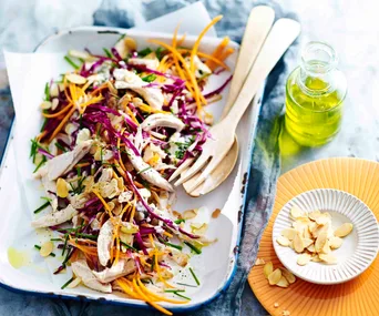 Chicken coleslaw with almonds is one of our BBQ chicken recipes