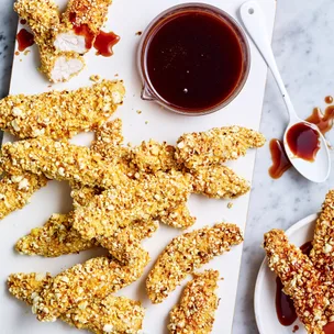 air fryer popcorn chicken with honey BBQ sauce