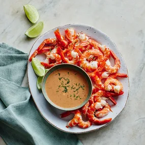 Platter of prawns and a sauce