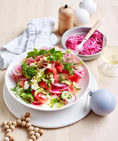 Watermelon & radish salad in a bowl