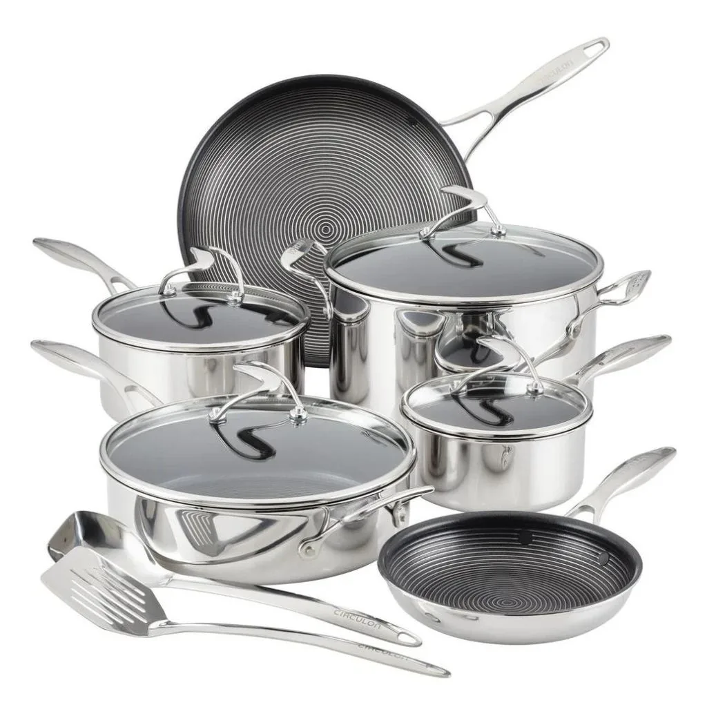 Circulon C-Series Hybrid Clad Stainless Steel Nonstick Induction 10 Piece Cookware Set With Utensils