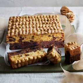 two toned fruit cake, sliced