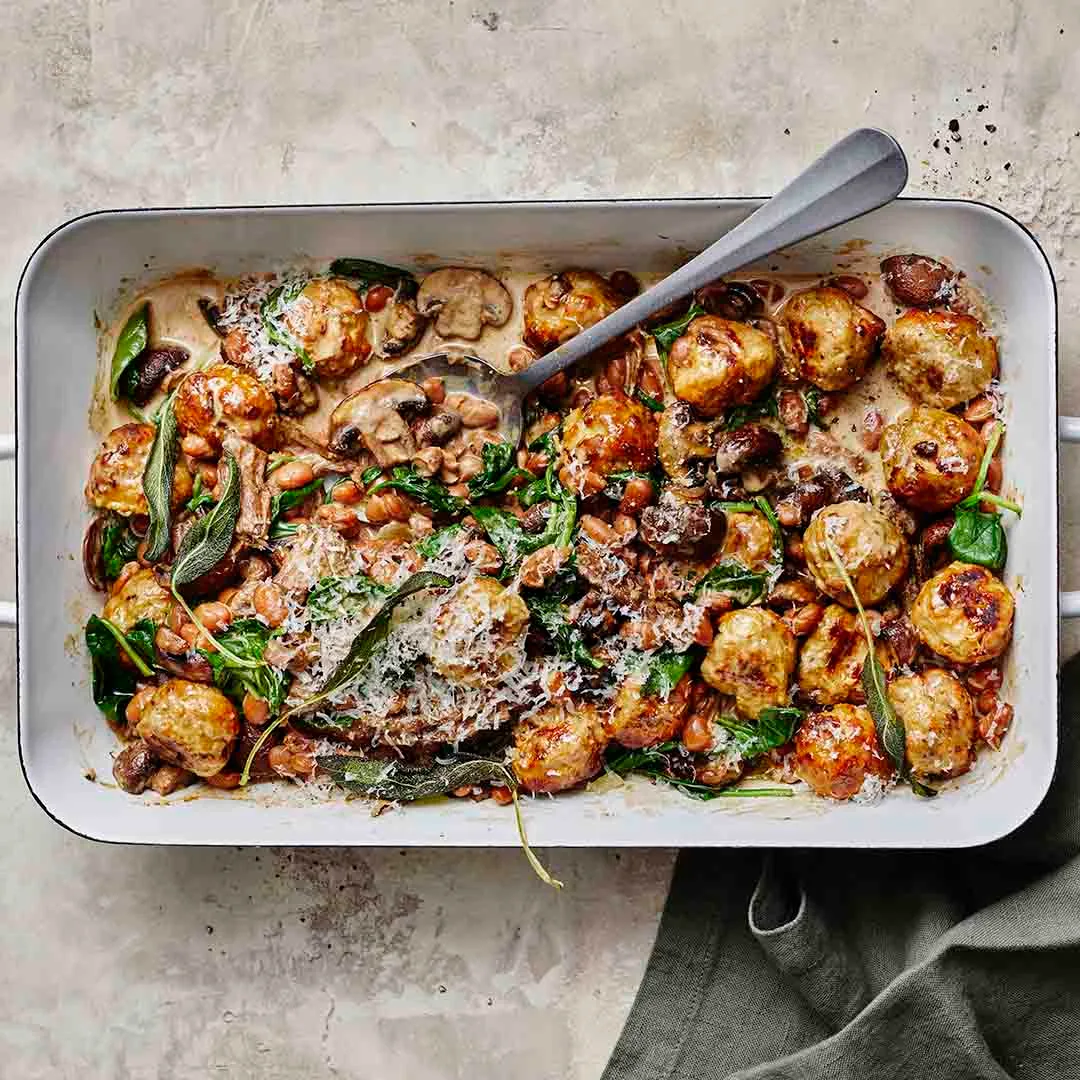 Swedish meatballs in a baking dish