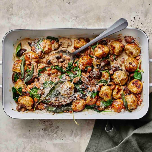 Swedish meatballs in a baking dish