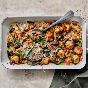 Swedish meatballs in a baking dish