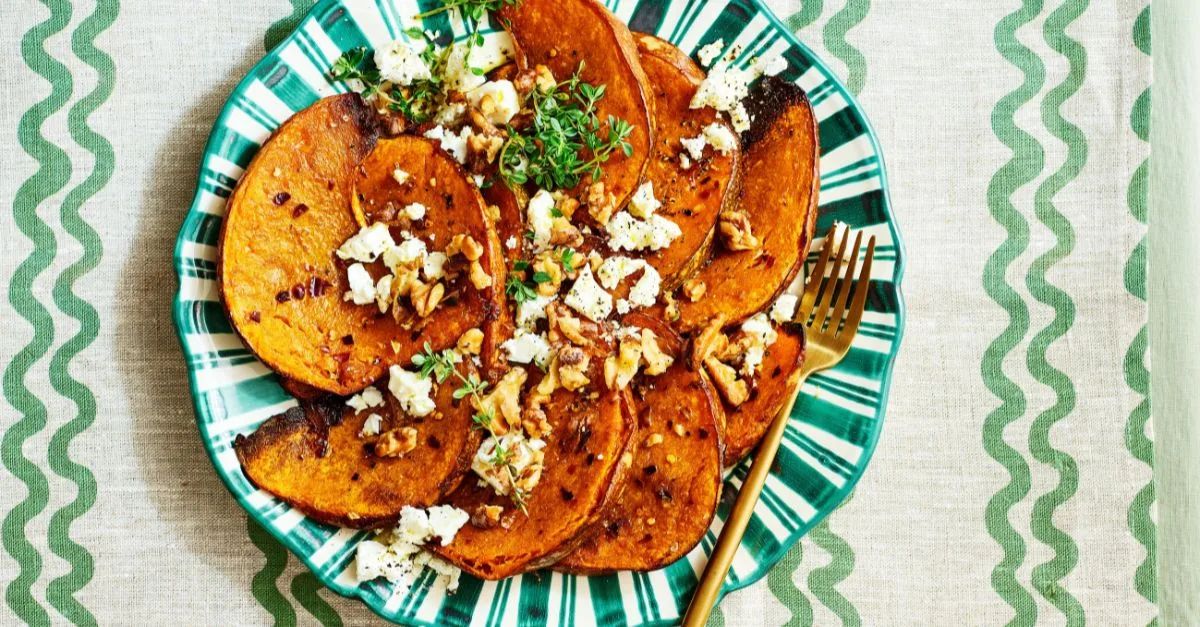 Roast Pumpkin Wedges with Walnuts & Fetta Recipe