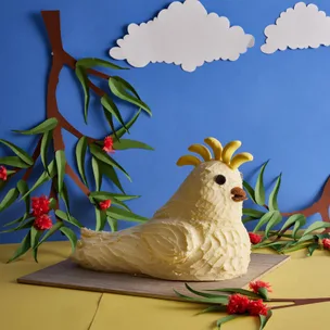 Cockatoo cake on a board