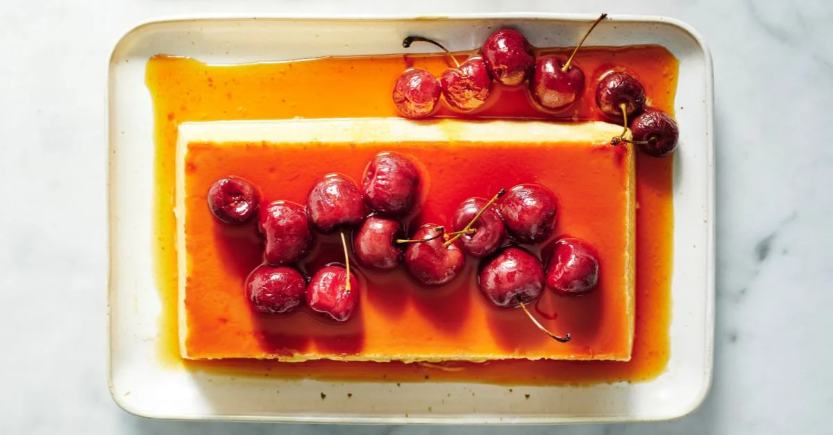 Vanilla flan with roasted cherries | Women's Weekly Food