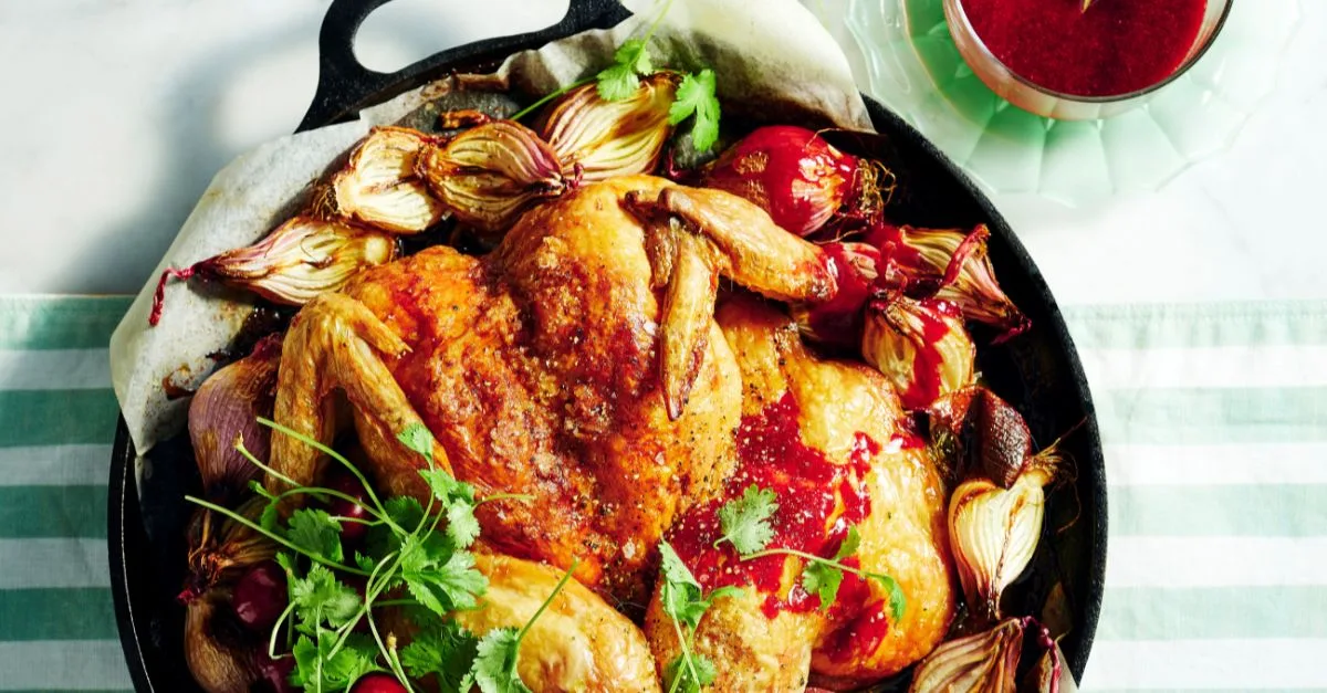 Crispy Butterflied Chicken with Cherry Sauce