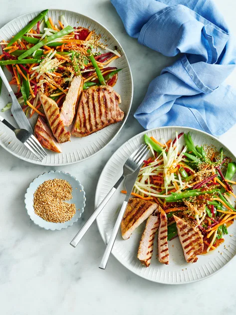 20-Minute Pork Steaks with Sesame Asian Slaw