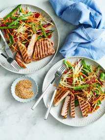 20-minute pork steaks with sesame Asian slaw