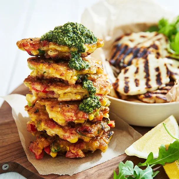 Julie Goodwin's corn fritters and haloumi