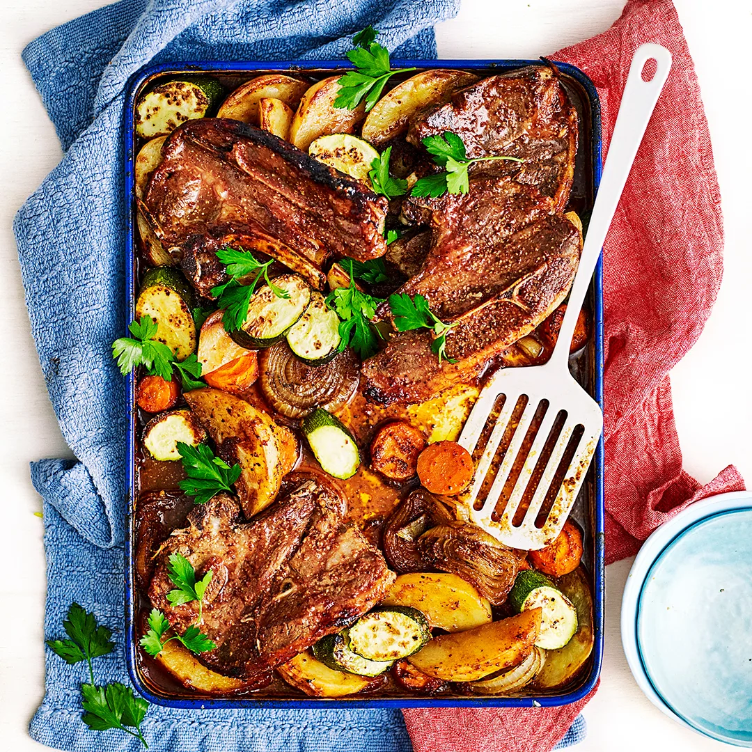 Julie Goodwin's lamb forequarter chops and vegetable tray bake