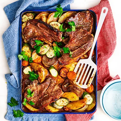 Julie Goodwin’s lamb forequarter chops with vegetables tray bake