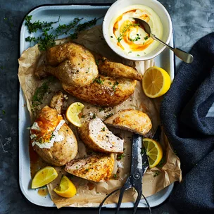 Peri peri chicken cooked in the slow cooker served with mayonnaise