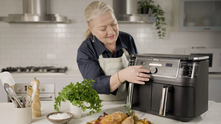 Food director Fran Abdallaoui using the Ninja air fryer