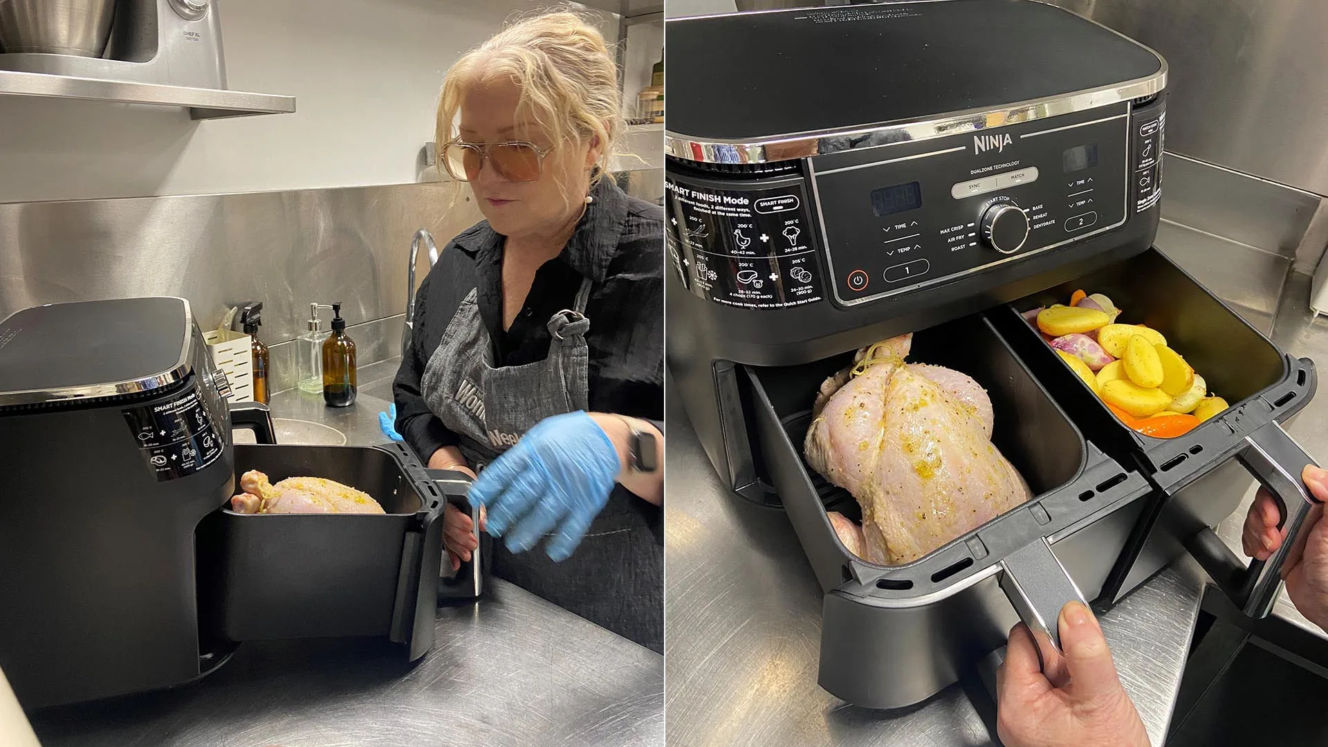 Women's Weekly Food Director Fran Abdallaoui using this Ninja air fryer model (AF400) in the Test Kitchen.