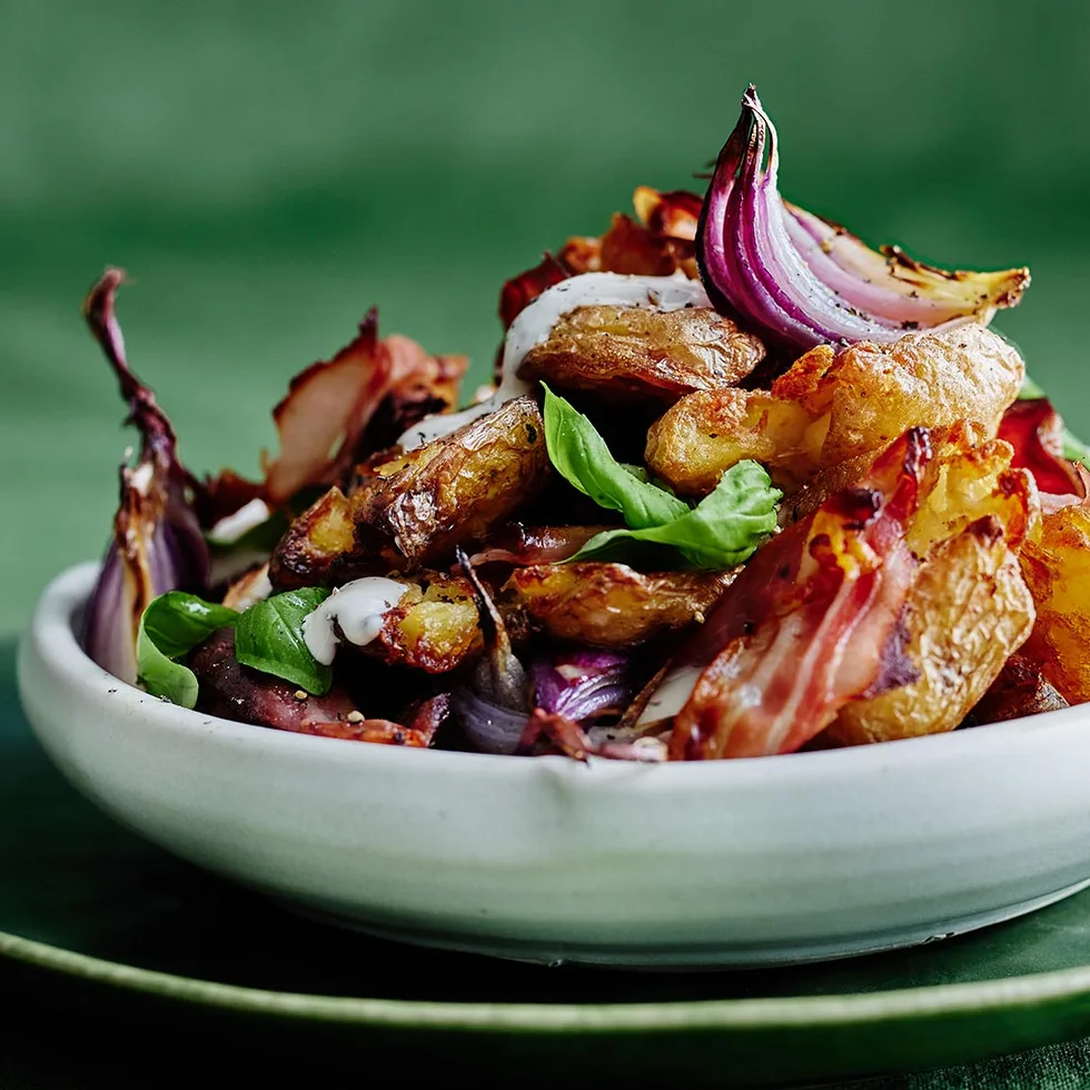 Roast potato salad in a bowl