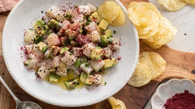 Kingfish tartare with Davidson plum, sourcing and cooking with Indigenous food