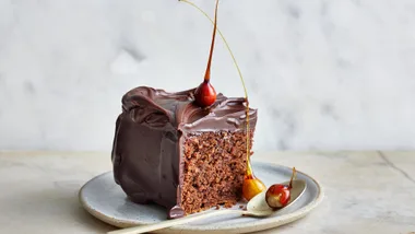 a slice of chocolate cake on a plate