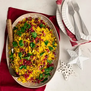 jewelled rice salad on a serving platter