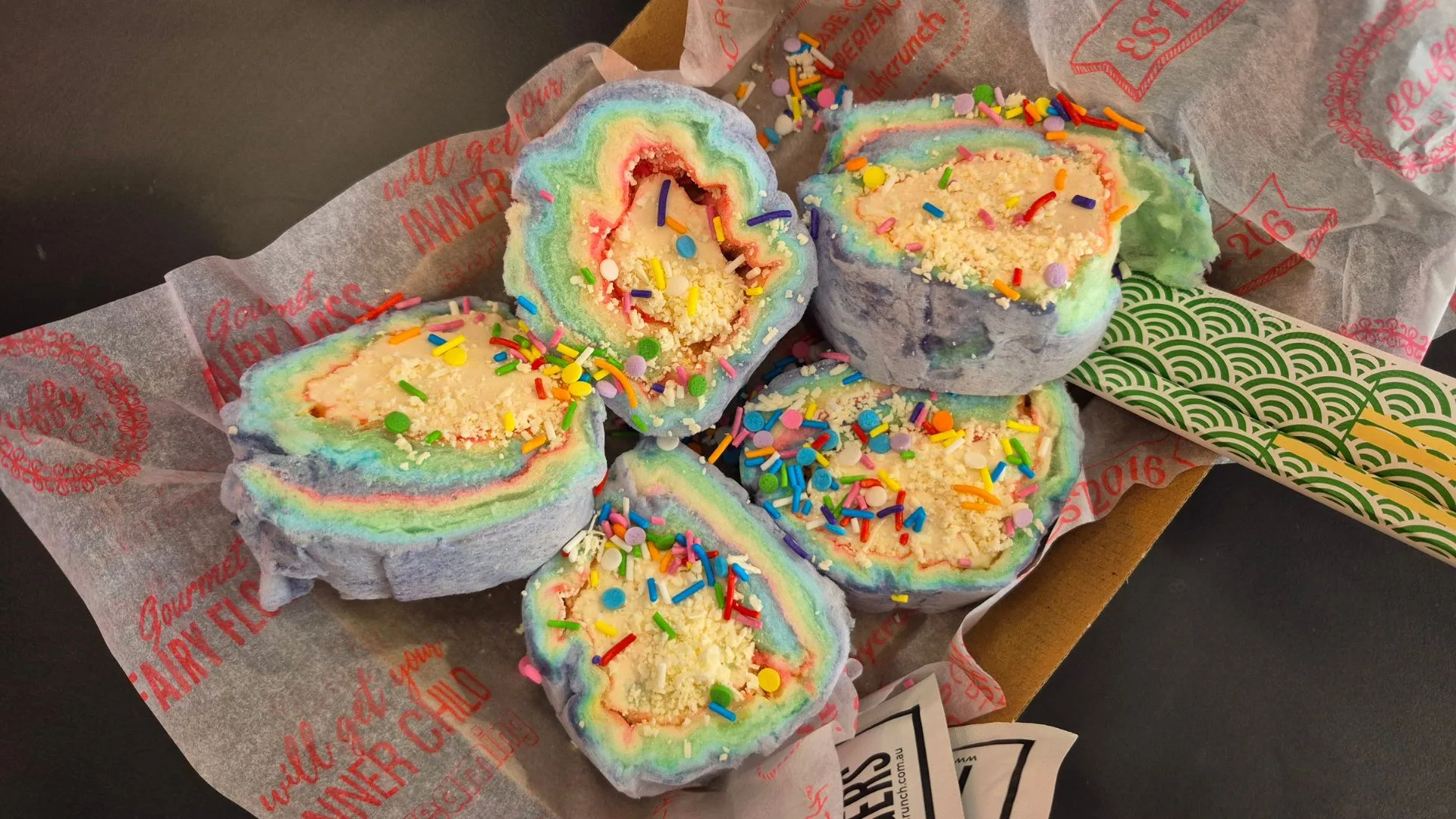 fairy floss sushi-style rolls filled with vanilla ice-cream