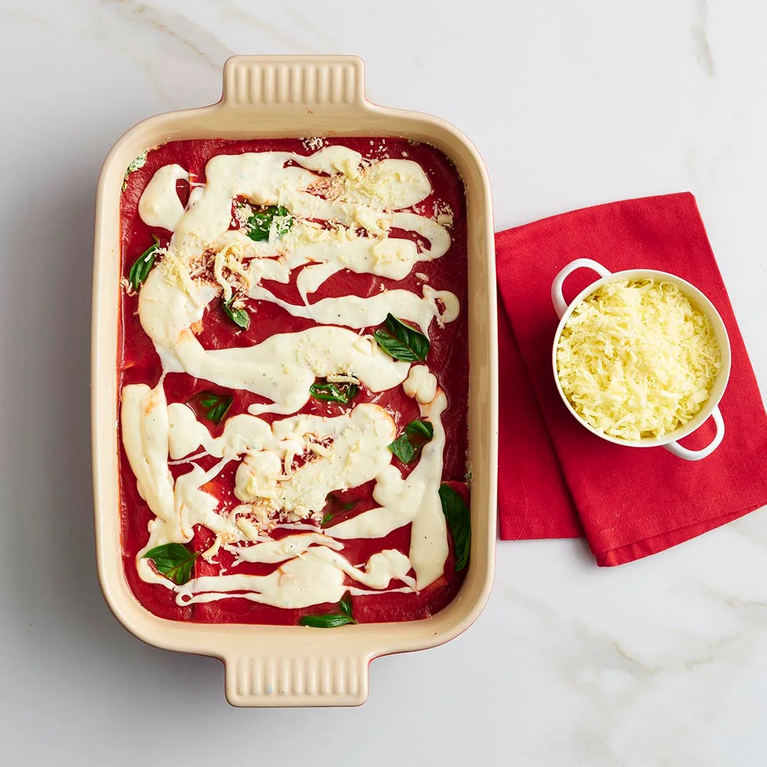 Spinach and ricotta lasagne ready for the oven