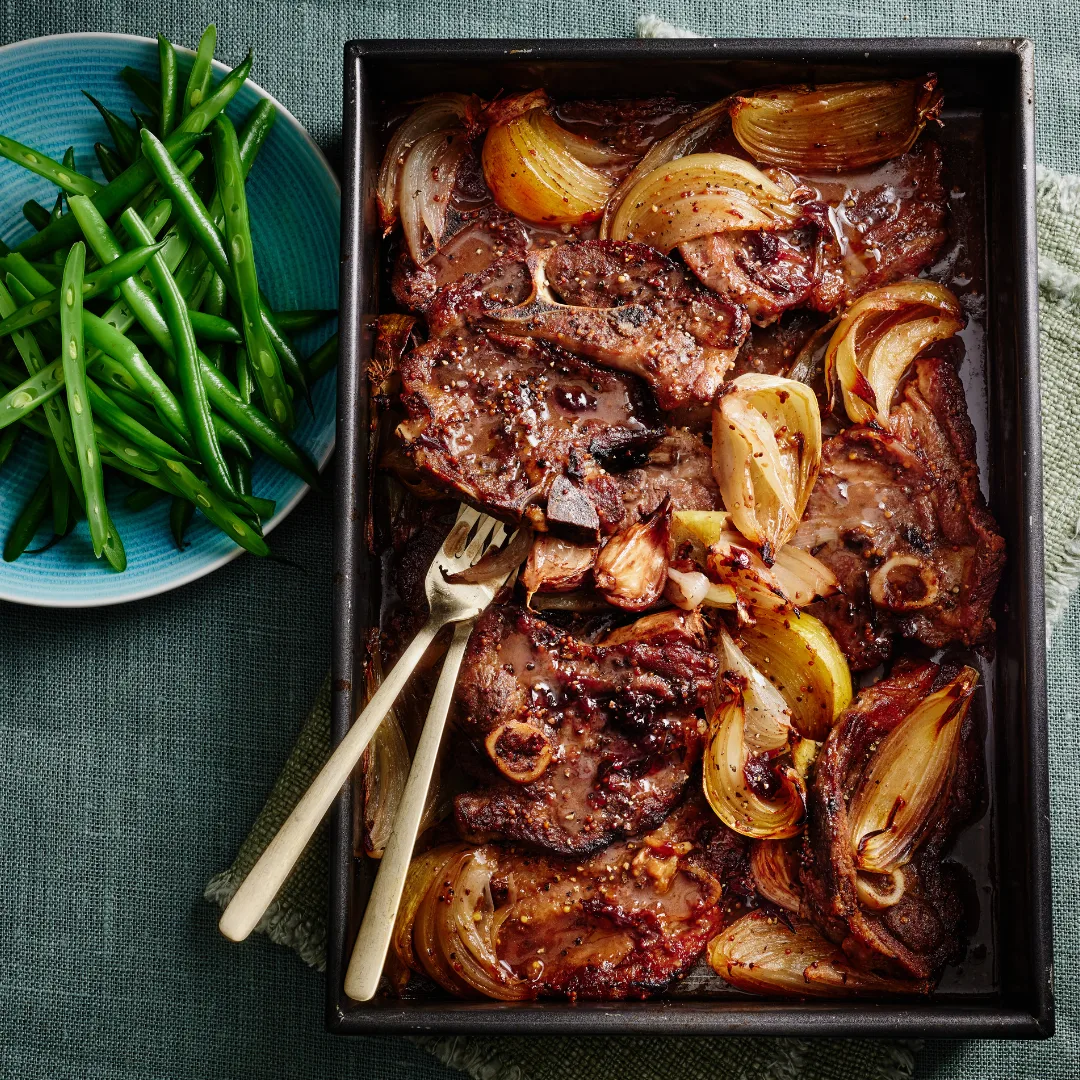 Cranberry-glazed lamb chop tray bake | Women's Weekly Food