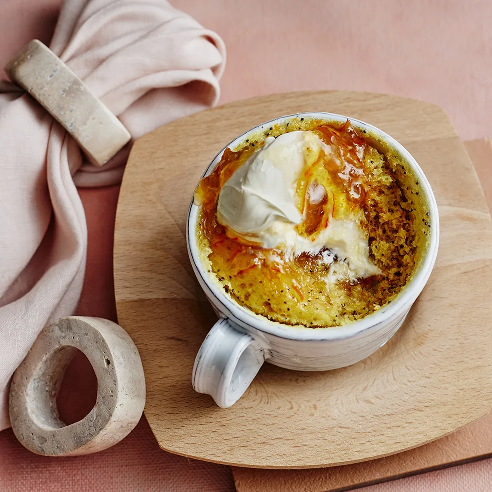 Orange, poppy seed and olive oil mug cake