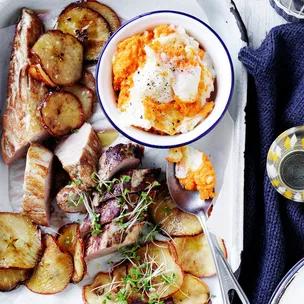 Pork fillet with ginger beer & caramelised apple