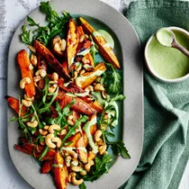 Roasted sweet potato wedges & green goddess dressing