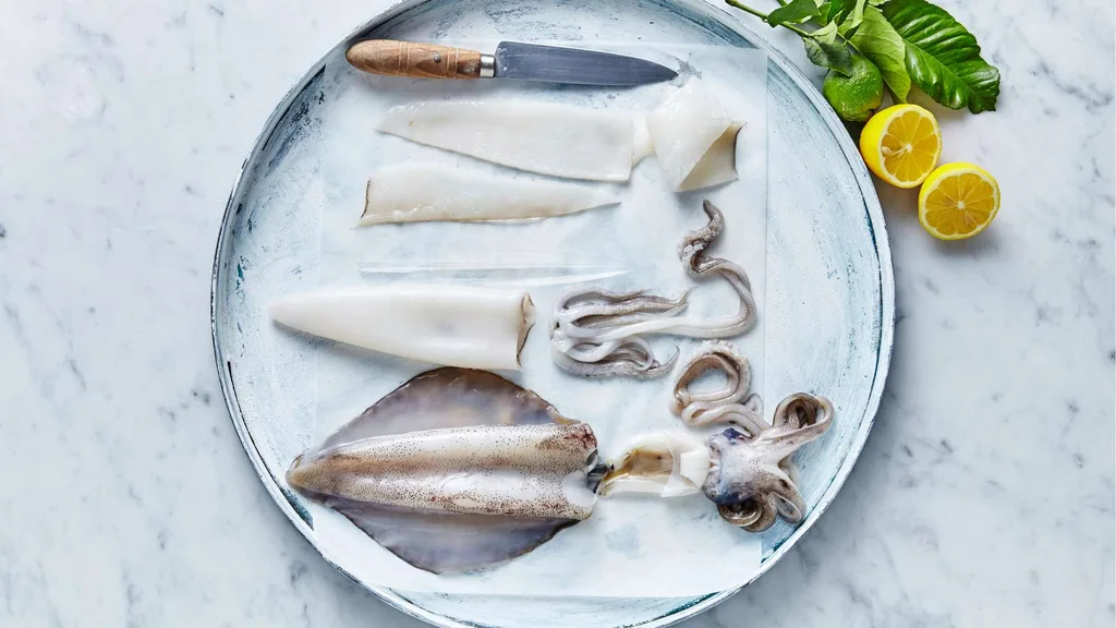 A plate of squid being prepared for salt and pepper calamari