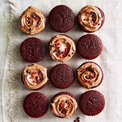 Red velvet cupcakes with chocolate buttercream