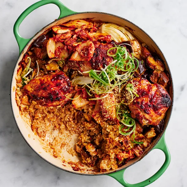 Korean chicken rice with kimchi