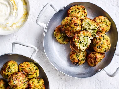 Air fryer zucchini balls with lemon yoghurt