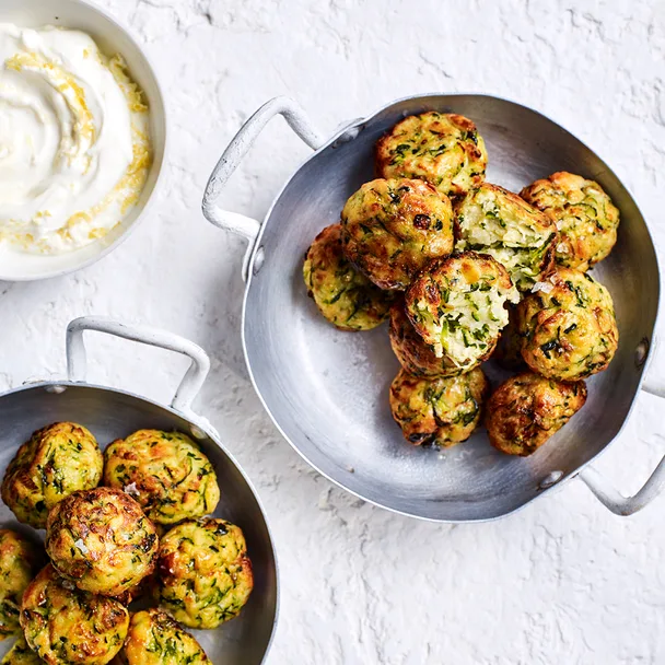 Air fryer zucchini balls with lemon yoghurt