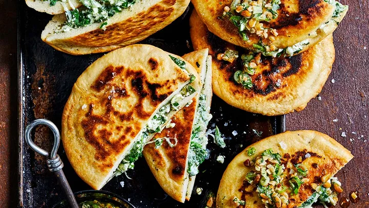 Barbecued spanakopita flatbread