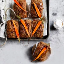 Mini healthy carrot cake loaves on a tray