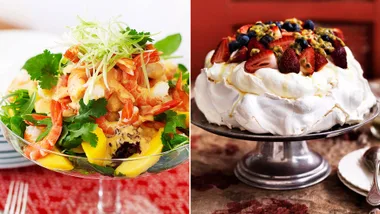 Julie Goodwin's prawn and mango salad; classic Aussie Christmas pavlova