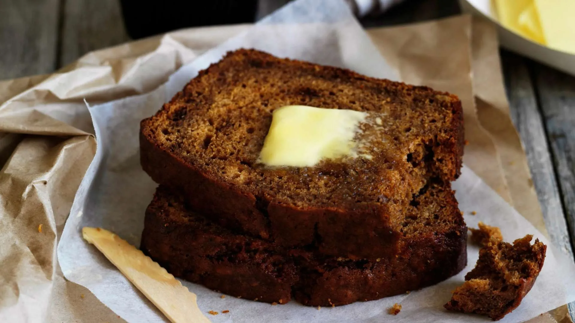 Banana bread served with butter