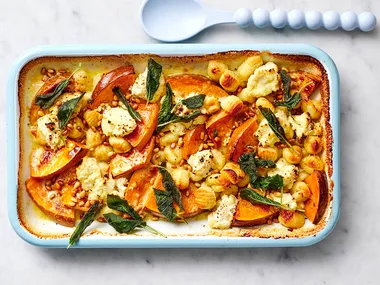 pumpkin gnocchi in a baking dish