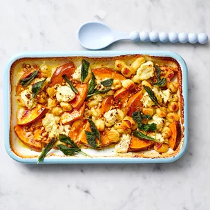 pumpkin gnocchi in a baking dish