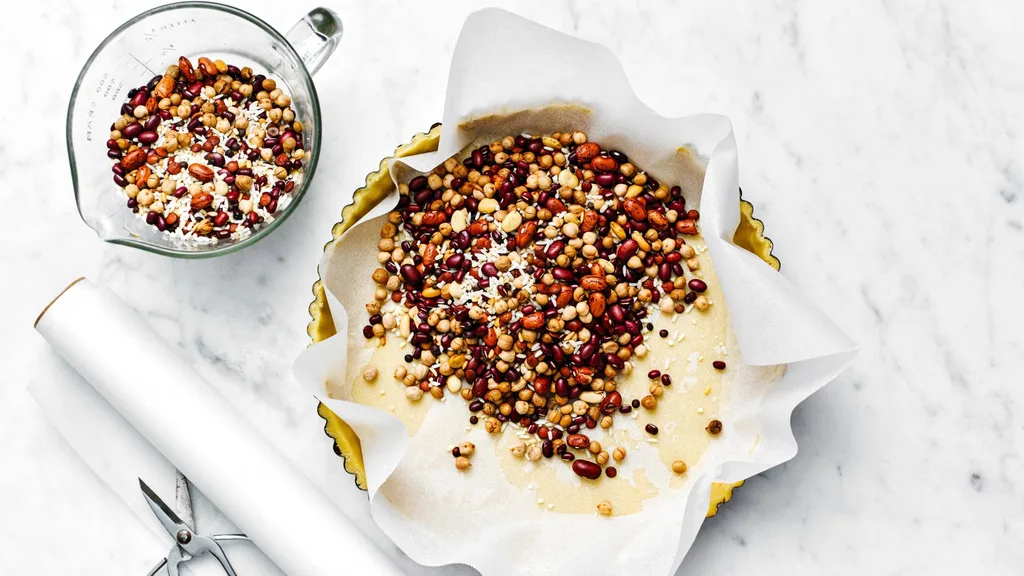 Blind baking pastry with dried beans for chicken pie recipes