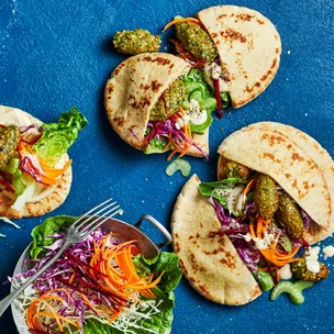 Falafel wraps recipe with hummus and coleslaw