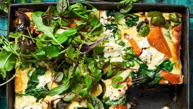 Roasted pumpkin spinach and fetta frittata