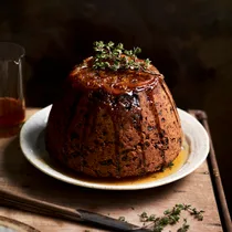 Traditional steamed gluten-free Christmas pudding.