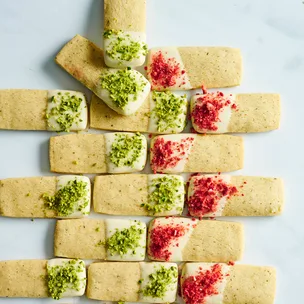 lemon myrtle shortbreads, iced and on a bench.