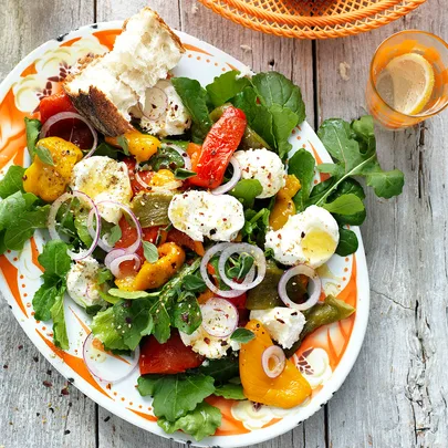 Roasted capsicum salad with labne