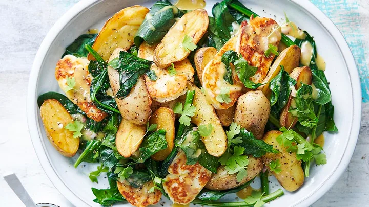 Spinach, haloumi and potato salad