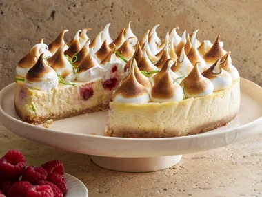 Choc chip cookie, coconut & raspberry cheesecake